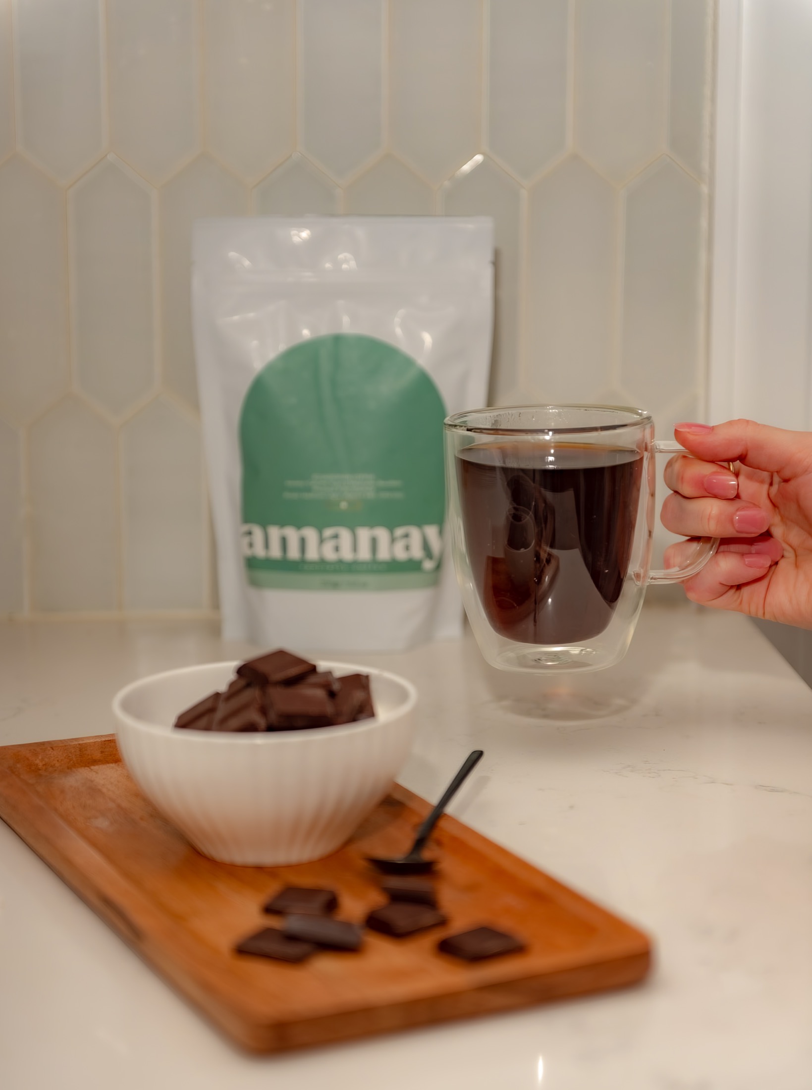 Coffee and chocolate product styling created for a brand photography session