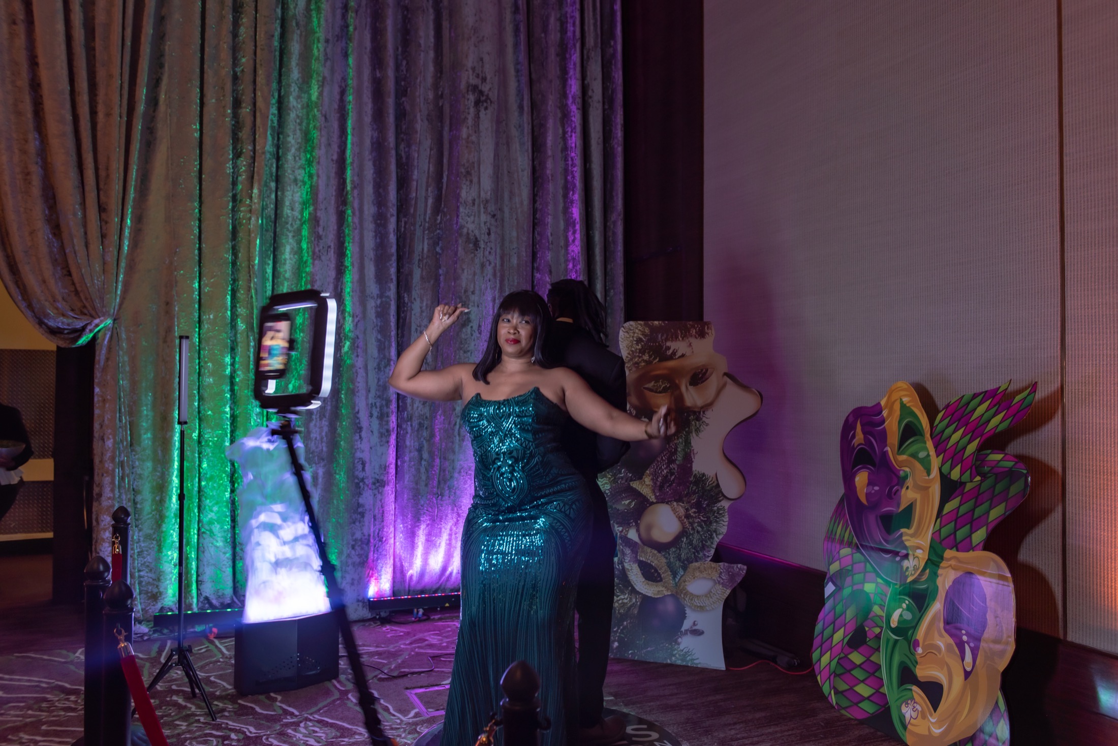 Guest enjoying an interactive photo experience at a company gala